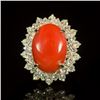 14K Gold 8.69ct Coral 2.98ct Diamond Ring