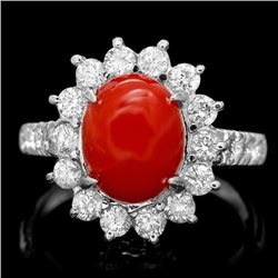 14k White Gold 2.50ct Coral 1.10ct Diamond Ring