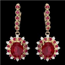 14k Gold 8.2ct Ruby 0.65ct Diamond Earrings