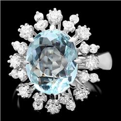 14k Gold 6.50ct Aquamarine 1.15ct Diamond Ring