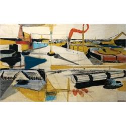 NEO RAUCH (b. 1960) HAFENSTADT (SEAPORT) signed and dated "Rauch 95" lower right oil on paper mou...