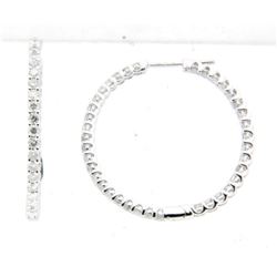 14KT White Gold Ladies Diamond Hoop Earrings -# 9998