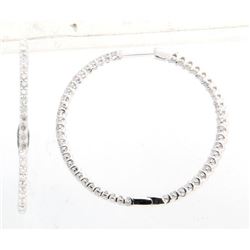 14KT White Gold Ladies Diamond Hoop Earrings -# 9967