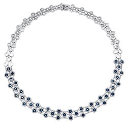 14KT White Gold Diamond & Sapphire Necklace -# 6446-1