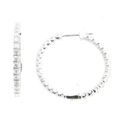 14KT White Gold Ladies Diamond Hoop Earrings -# 9376