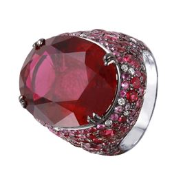 18KT Gold Rubellite, Sapphire & Diamond Ring -# 894