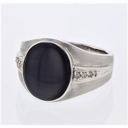 18KT White Gold Mens Diamond and Gemstone Men's Ring  -# 9091