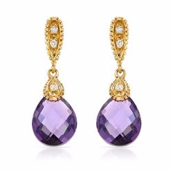 14KT Yellow Gold Ladies Diamond and Amethyst Earrings -# 8725
