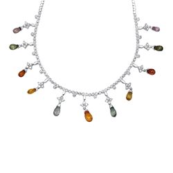 18KT White Gold Ladies Diamond and Gemstone Necklace -# 10430
