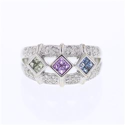 14KT White Gold Ladies Diamond and Gemstone Ring -# 8996