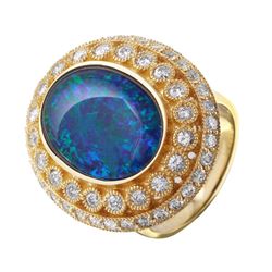 14KT Yellow Gold Opal Doublet Diamond Ring -# 127