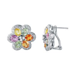 14KT White Gold Multi-Sapphire Earrings -# 6522-1