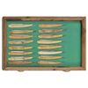 Image 1 : Collection of 16 Figural Nude Straight Razors Celluloid antique razors in a wooden display case.