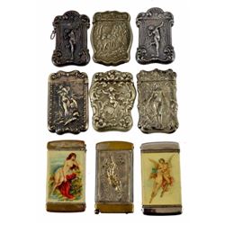 Collection of Antique Match Safes 3 advertising, 6 figural.