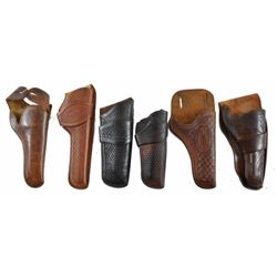 Collection of 6 Texas Maker Marked Holsters Marked: A. Stelzig Houston Texas. W.H. Morgan Junction T