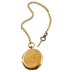 Engraved Gold Key Wind Pocket Watch 13 jewels