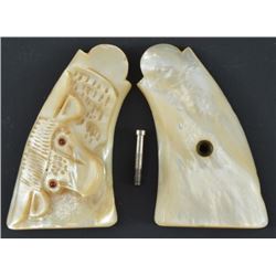 Carved Steer Head Mother of Pearl Pistol Grips