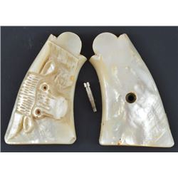 Carved Steer Head Mother of Pearl Pistol Grips
