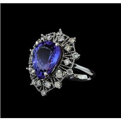 9.13 ctw Tanzanite and Diamond Ring - 14KT White Gold