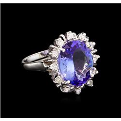 6.55 ctw Tanzanite and Diamond Ring - 14KT White Gold