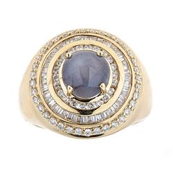 5.68 ctw Star Sapphire and Diamond Ring - 14KT Yellow Gold