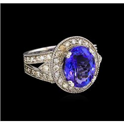 14KT White Gold 5.21 ctw Tanzanite and Diamond Ring