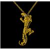 Image 1 : 0.04 ctw Diamond Leopard Pendant With Chain - 18KT Yellow Gold