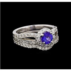 14KT White Gold 0.73 ctw Tanzanite and Diamond Wedding Ring Set