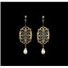 Image 1 : 0.52 ctw Emerald, Pearl, and Diamond Earrings - 18KT Yellow Gold