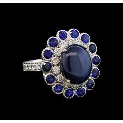 14KT White Gold 9.12 ctw Blue Star Sapphire and Diamond Ring