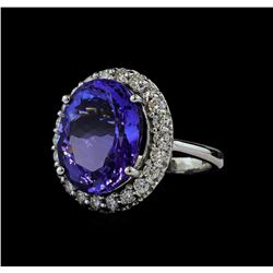 14.20 ctw Tanzanite and Diamond Ring - 14KT White Gold