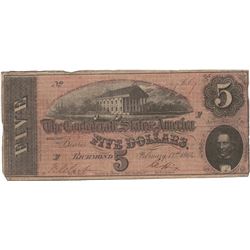 1864 $5 Confederate States of America Bank Note