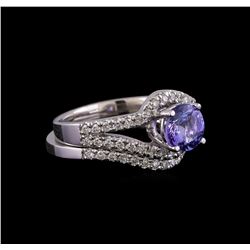 1.27 ctw Tanzanite and Diamond Ring Set - 14KT White Gold