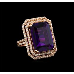 14KT Rose Gold 14.36 ctw Amethyst and Diamond Ring