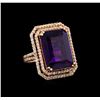 Image 1 : 14KT Rose Gold 14.36 ctw Amethyst and Diamond Ring