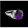 Image 1 : 4.13 ctw Amethyst and Diamond Ring - 14KT White Gold