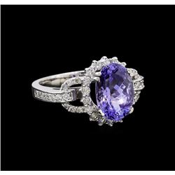 4.15 ctw Tanzanite and Diamond Ring - 14KT White Gold