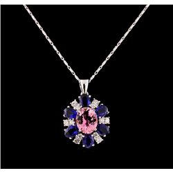 14KT White Gold 2.65 ctw Tourmaline, Sapphire and Diamond Pendant With Chain