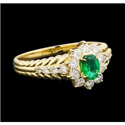 0.48 ctw Emerald and Diamond Ring - 18KT Yellow Gold