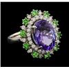 Image 1 : 6.20 ctw Tanzanite, Tsavorite and Diamond Ring - 14KT White Gold