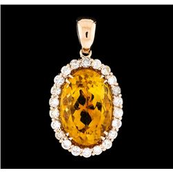 11.03 ctw Citrine and Diamond Pendant - 14KT Rose Gold