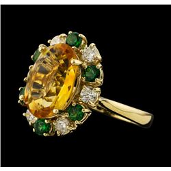 4.81 ctw Citrine, Tsavorite and Diamond Ring - 14KT Yellow Gold