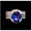 Image 2 : 4.20 ctw Tanzanite and Diamond Ring - 14KT White Gold