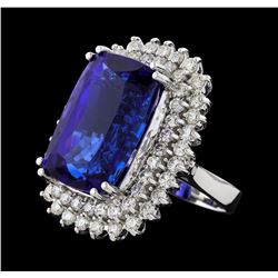 GIA Cert 24.59 ctw Tanzanite and Diamond Ring - 14KT White Gold