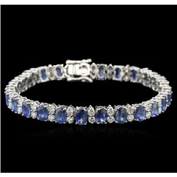 14.82 ctw Blue Sapphire and Diamond Bracelet - 14KT White Gold