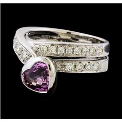 Pink Sapphire and Diamond Ring - 18KT White Gold