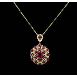 GIA Cert 31.10 ctw Ruby and Diamond Pendant With Chain - 14KT Yellow Gold