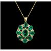 Image 1 : 14KT Yellow Gold 7.97 ctw Emerald and Diamond Pendant With Chain