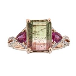 3.65 ctw Tourmaline, Rubellite, and Diamond Ring - 14KT Rose Gold