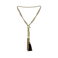 Double Leather Tassel Chain Necklace - Gold Plated